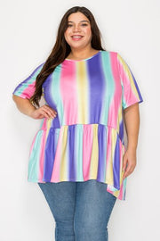 49 PSS {Bold Strokes} Rainbow Print Frill Hem Top EXTENDED PLUS SIZE 3X 4X 5X