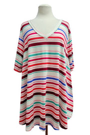 45 PSS {Take It Easy} Ivory Multi Stripe V-Neck Short Sleeve Top EXTENDED PLUS SIZE 3X 4X 5X