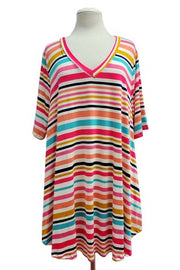 23 PSS {Perfectly Mine} Multi Stripe V-Neck Short Sleeve Top EXTENDED PLUS SIZE 3X 4X 5X