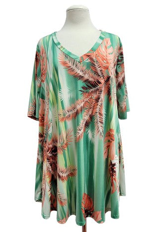 46 PSS {Tropical Paradise} Light Green Coral Leaf Print Top EXTENDED PLUS SIZE 3X 4X 5X