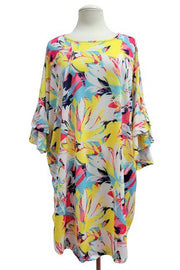 43 PSS {Make It Sweet} Yellow Floral Print Ruffle Sleeve Tunic EXTENDED PLUS SIZE 3X 4X 5X