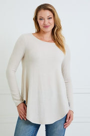 16 SLS {Subtle Hints} Taupe Soft Knit Round Neck Top PLUS SIZE 1X 2X 3X