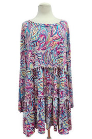 41 PLS {Make A Few Calls} Fuchsia Teal Multi Print Tiered Tunic EXTENDED PLUS SIZE 3X 4X 5X