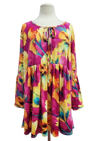 45 PQ {Heartstrings} Fuchsia Floral Bell Sleeve Top EXTENDED PLUS SIZE 3X 4X 5X