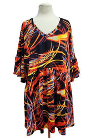 51 PQ {Fire & Ice} Black Orange Blue Swirl Print Top EXTENDED PLUS SIZE 3X 4X 5X