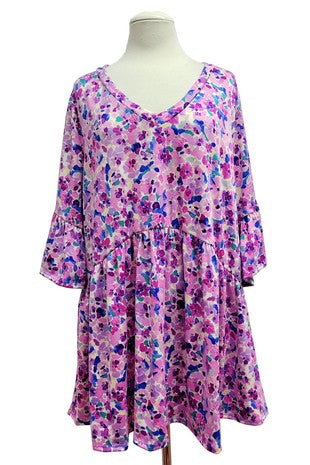 11 PQ {Good Motives} Lavender Floral Babydoll Top EXTENDED PLUS SIZE 3X 4X 5X