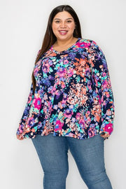 47 PLS {Feeling New} Navy Pink Floral V-Neck Top EXTENDED PLUS SIZE 3X 4X 5X