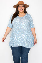 11 PSS {Feel It All} Dusty Blue Animal Spot Print V-Neck Top EXTENDED PLUS SIZE 3X 4X 5X