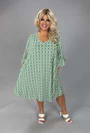 85 PSS {Going With The Flow} Green Circle Print V-Neck Dress EXTENDED PLUS SIZE PLUS SIZE 4X 5X 6X