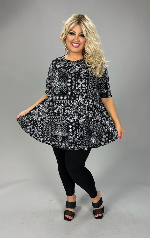 25 PSS {Devoted Paisley} Black/White Paisley Print Top EXTENDED PLUS SIZE 3X 4X 5X