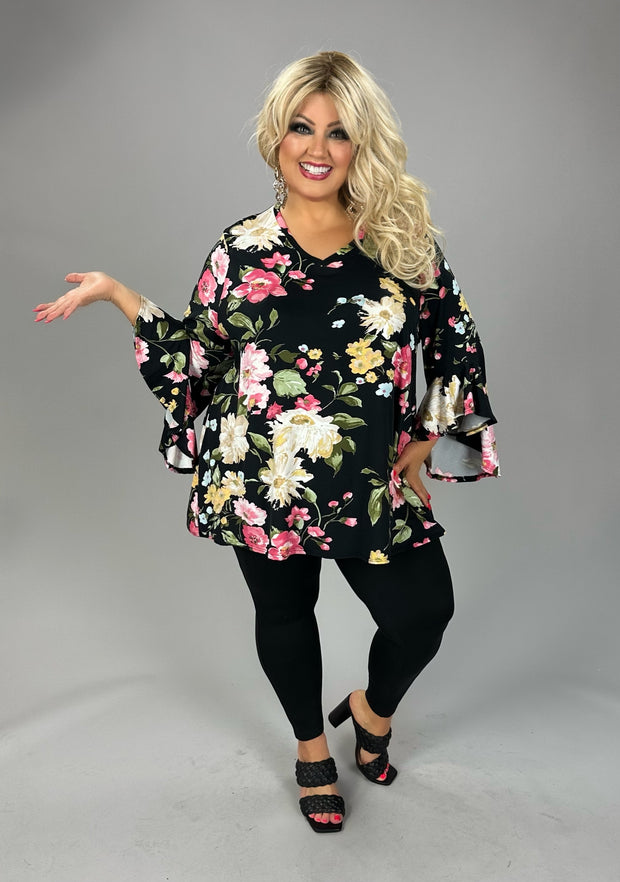 36 PQ {Better Than Never} Black Floral V-Neck Top EXTENDED PLUS SIZE 4X 5X 6X