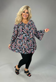 57 PQ {All You Ever Wanted} Navy Paisley Print V-Neck Top EXTENDED PLUS SIZE 3X 4X 5X