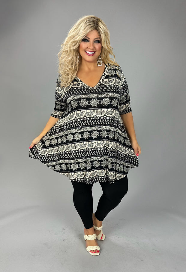 28 PSS {The Safari Path} Black Elephant Print V-Neck Tunic EXTENDED PLUS SIZE 3X 4X 5X