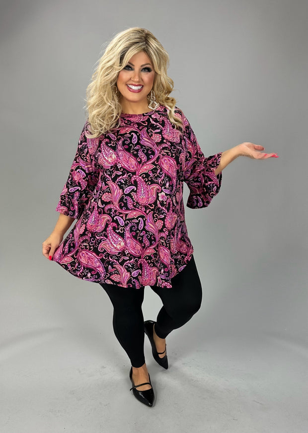 71 PQ {Just A Theory} Black/Pink Paisley Print Top EXTENDED PLUS SIZE 4X 5X 6X