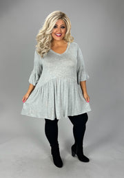 83 SSS {Random Thoughts} Heather Grey Babydoll V-Neck Top PLUS SIZE XL 2X 3X