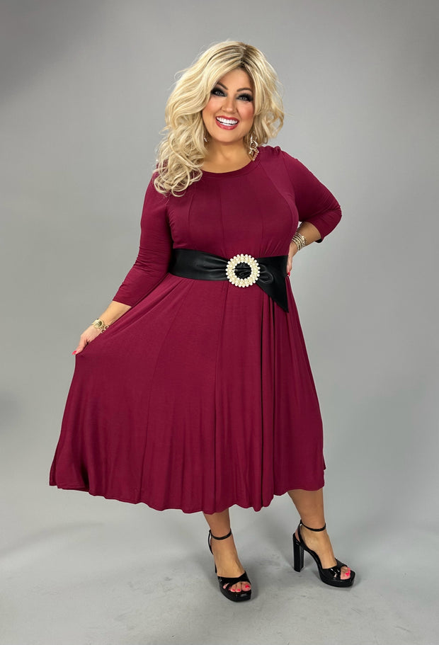 35 SQ {Playing For Keeps} Burgundy Pleated A-Line Dress PLUS SIZE 1X 2X 3X