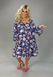 60 PQ {Pride And Joy} Navy Floral V-Neck Dress CURVY BRAND!!! EXTENDED PLUS SIZE 4X 5X 6X