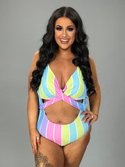 SWIM-D {Bright Sea Swim} Multi-Color Stripe Print Swimsuit PLUS SIZE 3X