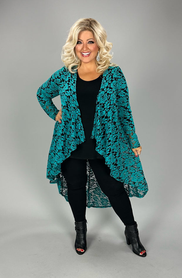 LD {Easily Charmed} Emerald Floral Lace Cardigan PLUS SIZE 1X 2X 3X