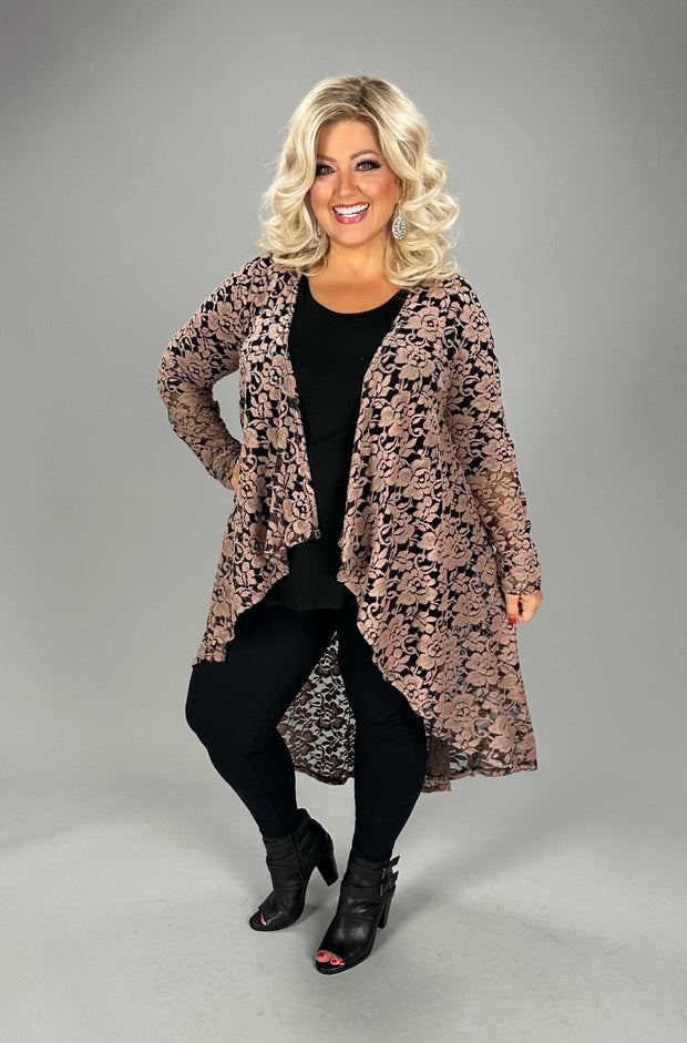 LD {Easily Charmed} Mocha Floral Lace Cardigan PLUS SIZE 1X 2X 3X