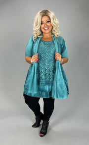 54 SET {Completely Content} Teal Floral Detail Top w Scarf PLUS SIZE 1X 2X 3X