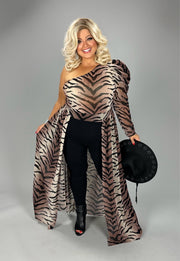 SALE!! LD-F {Fun For You} Taupe Animal Print 1 Shoulder Long Top PLUS SIZE 1X 2X 3X