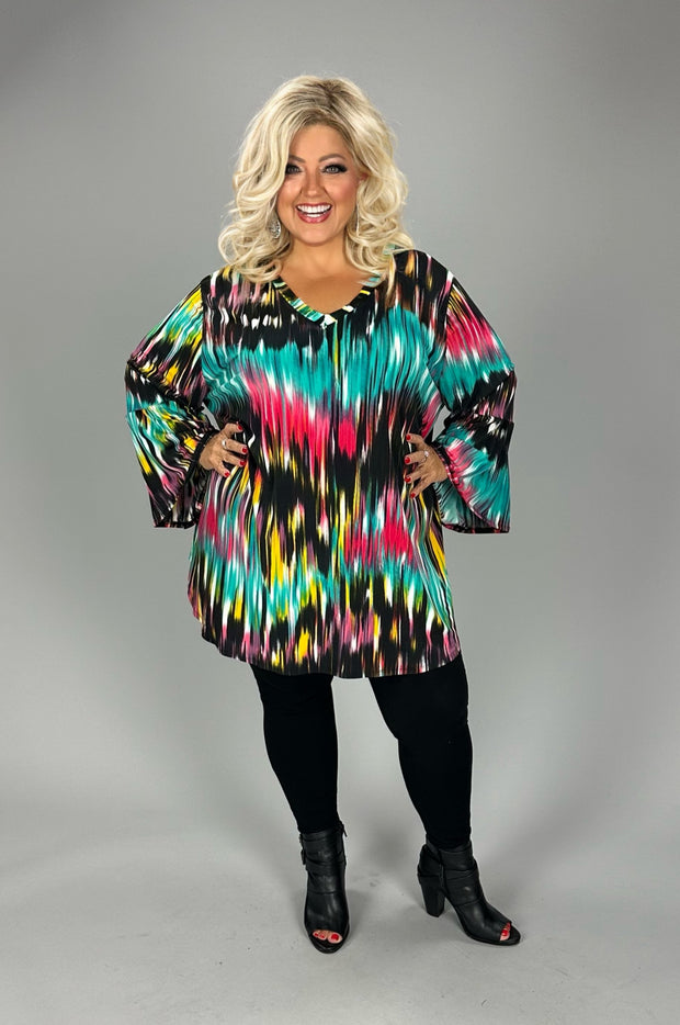 47 PQ-F {Fashionistas Unite} Fuchsia Jade Print Top EXTENDED PLUS SIZE 3X 4X 5X