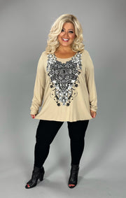 30 GT {Room To Bloom} VOCAL Taupe Floral Rhinestone Graphic Tee PLUS SIZE XL 2X 3X