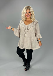 92 SQ {Endless Adoration} Beige Scoop Neck Top w Ruffle Detail EXTENDED PLUS SIZE 4X 5X 6X