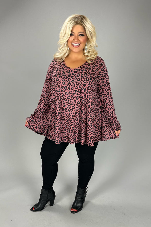 98 PQ {Prove Your Worth} Mauve Leopard Print V-Neck Top EXTENDED PLUS SIZE 3X 4X 5X