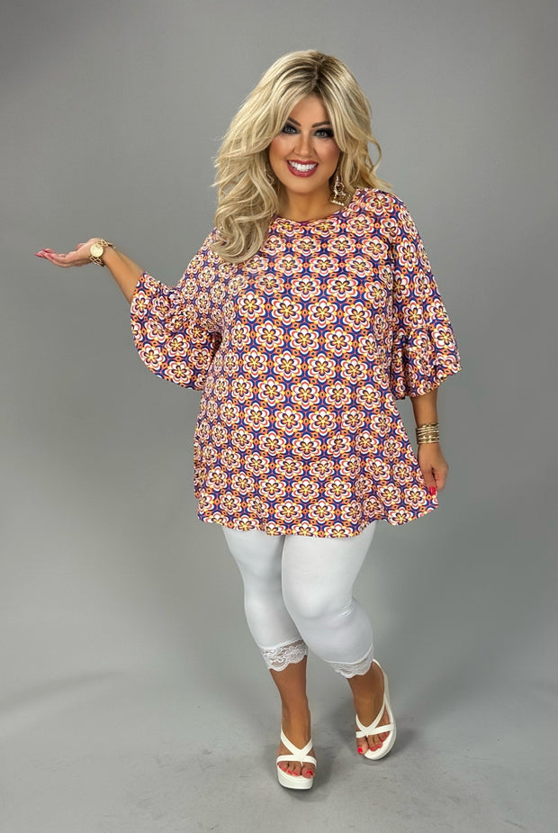 32 PSS {Radiate Poise} Royal Blue/Yellow Floral Top EXTENDED PLUS SIZE 4X 5X 6X