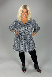 39 PQ  [Triangle Madness} Black & White Triangle Printed V-Neck Babydoll Top EXTENDED PLUS SIZE 1X 2X 3X 4X 5X