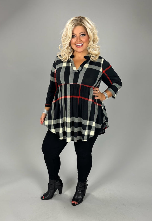 33 PQ {Keep It Classy} Black/Red Plaid Babydoll Top PLUS SIZE 1X 2X 3X