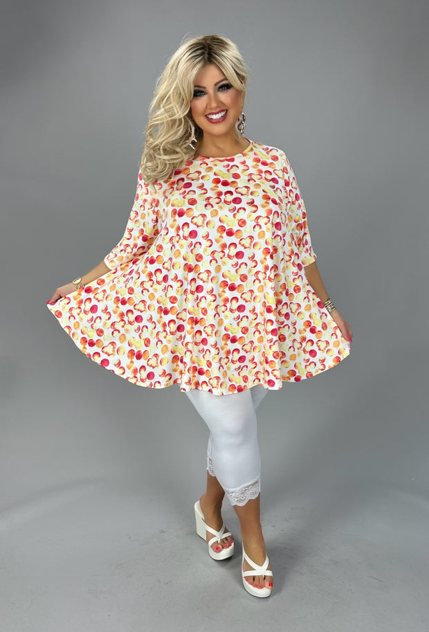 55 PSS {Chic Happens} Ivory Top w/Yellow & Fuchsia Dots EXTENDED PLUS SIZE 4X 5X 6X