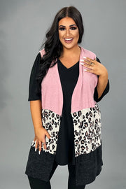 55 OT {All Of Me} Pink Leopard Charcoal Block Knit Vest EXTENDED PLUS SIZE 3X 4X 5X