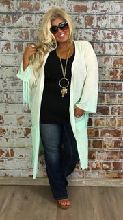 SALE!! OT-Z {Until We Meet Again}  Ivory/Seafoam Green Knit Cardigan W/ Fringe Detail  PLUS SIZE XL 1X 2X