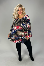 25 PQ {Easy To Style} Taupe Navy Pink Print V-Neck Tunic EXTENDED PLUS SIZE 3X 4X 5X