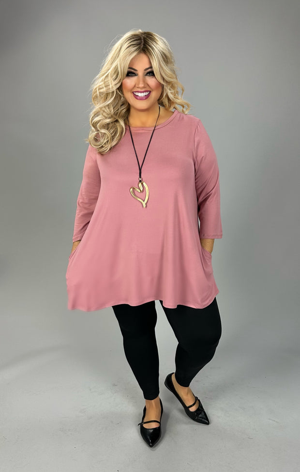 32 SQ {One More Shot} Pink Quarter Sleeve Round Hem Top EXTENDED PLUS SIZE 3X 4X 5X