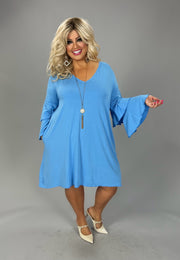 61 SQ {No Excuses} Spring Blue V-Neck Tiered Sleeve Dress PLUS SIZE 1X 2X 3X