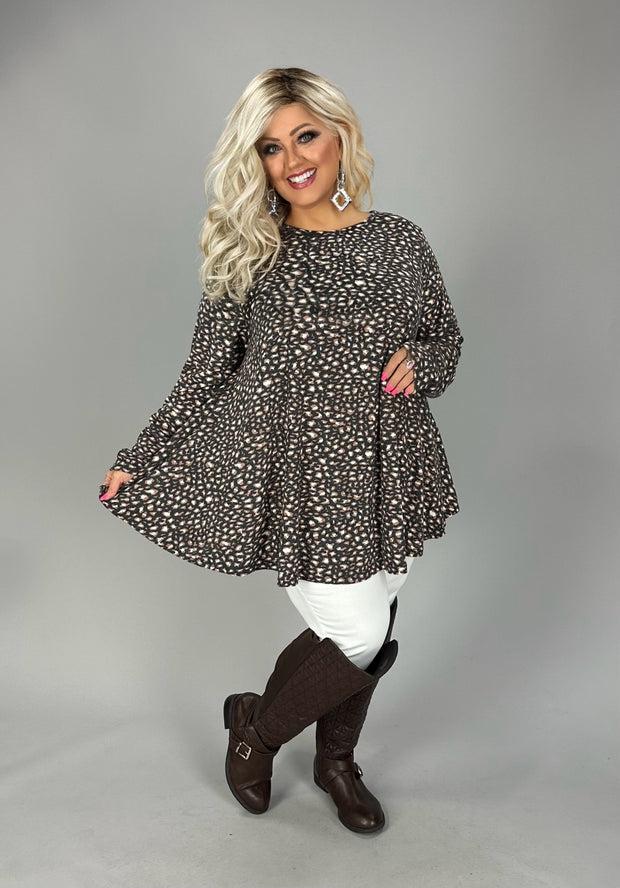 28 PLS {Just Sassing} Charcoal/Ivory Print Top EXTENDED PLUS SIZE 3X 4X 5X