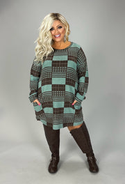 41 PLS {Love At First Sight} MInt/Brown Checkered Dress PLUS SIZE XL 2X 3X