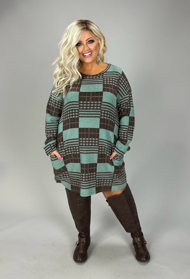 41 PLS {Love At First Sight} MInt/Brown Checkered Dress PLUS SIZE XL 2X 3X