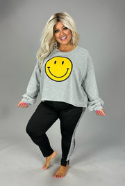 12 GT {Putting On A Smile} H.Grey Smiley Face Sweatshirt PLUS SIZE 1X 2X 3X