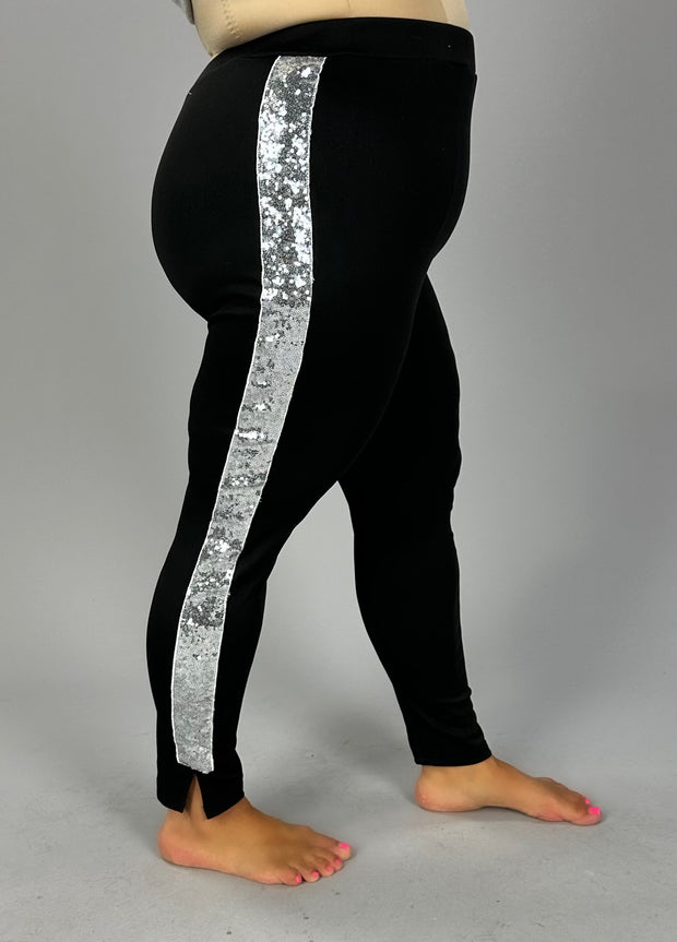 BT-U {Bold Tendencies} Black Pants w/Sequin Side Leg Stripe  CW EXTENDED PLUS SIZE 2X 3X 4X 5X