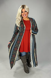 LD-U {Realized Fun} Multi-Color Tribal Print Duster PLUS SIZE 1X 2X 3X