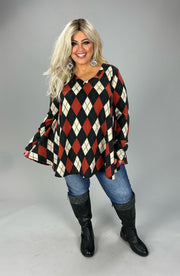 27 PLS {Focused Fashion} Red/Black Diamond Print Top EXTENDED PLUS SIZE 3X 4X 5X