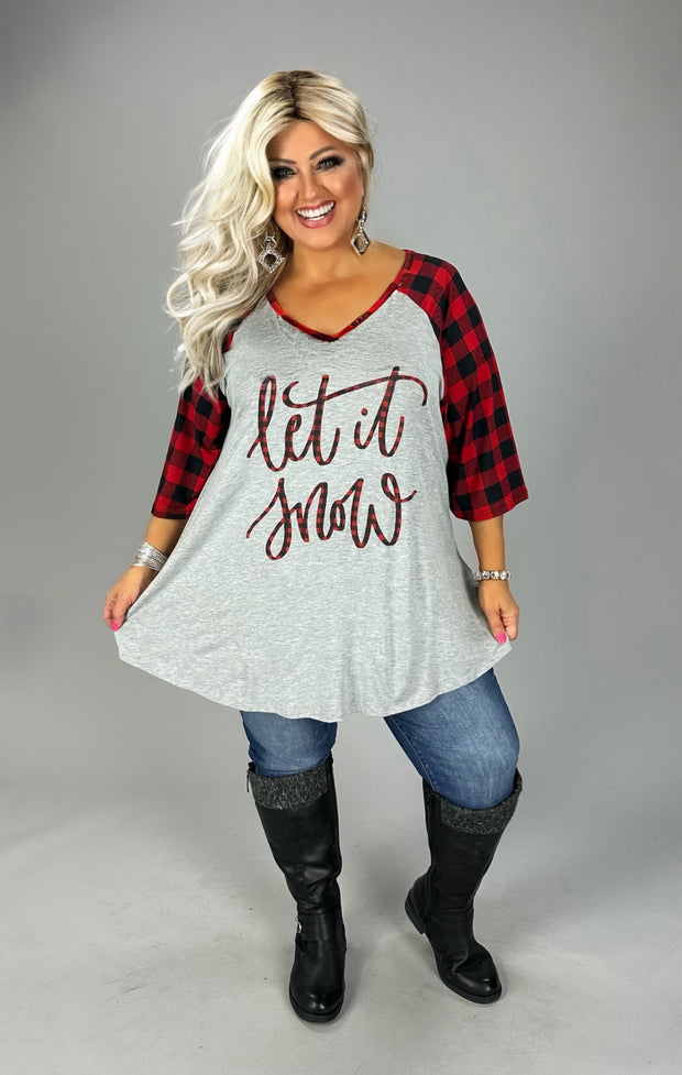 27 GT {Let It Snow} Grey/Red Plaid Graphic Tee PLUS SIZE XL 2X 3X 4X 5X 6X