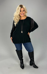 33 SD {Remember The Time} VOCAL Black Ribbed Top w/Fringe & Studs PLUS SIZE XL 2X 3X