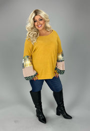 SALE!! 12 CP {Secret Love} Mustard Top w/Multi-Print Sleeves PLUS SIZE XL 2X 3X