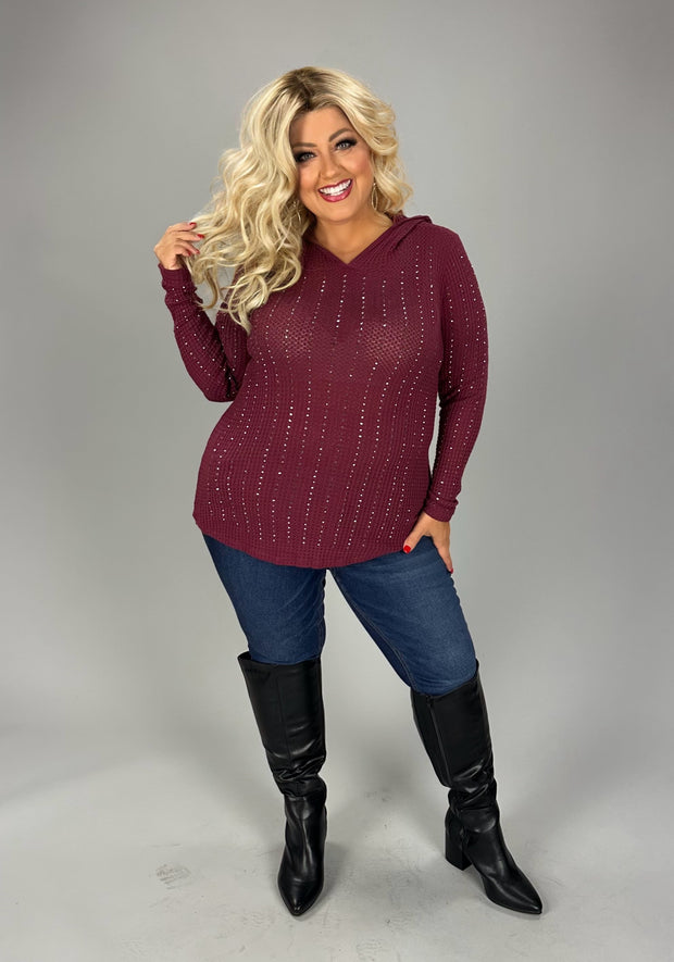 39 HD {The Lucky One} VOCAL Burgundy Waffle Knit Hoodie  PLUS SIZE XL 2X 3X